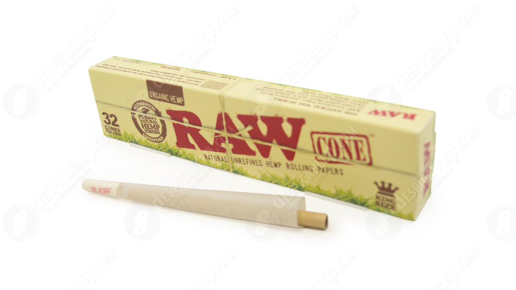 Raw Organic Natural Unrefined King Size PreRolled Rolling Paper Cones 32 Per Box