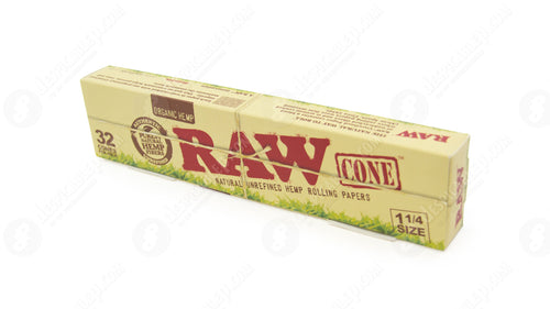 Raw Organic Natural Unrefined 1 1/4 Pre-Rolled Rolling Paper Cones 32 Per Box
